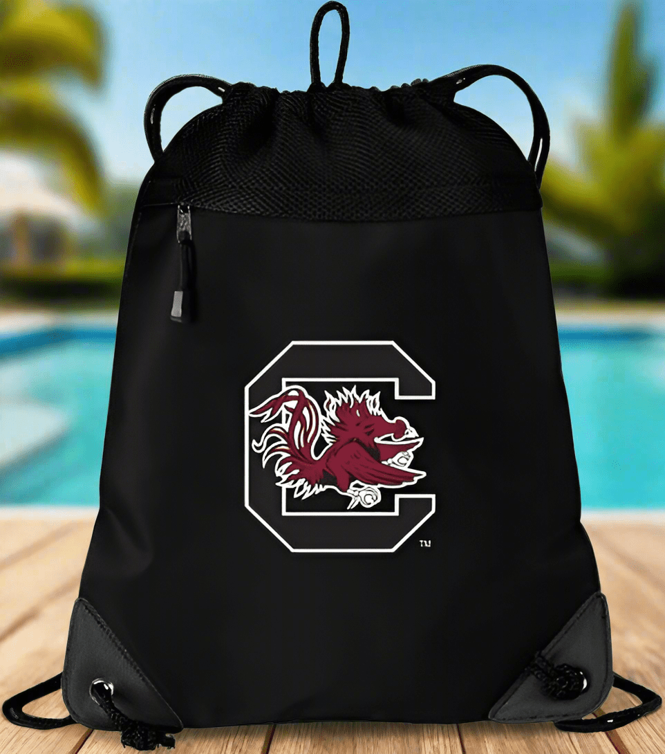 University of South Carolina Drawstring Backpack USC Gamecocks Cinch Pack - Mesh & Microfiber Black