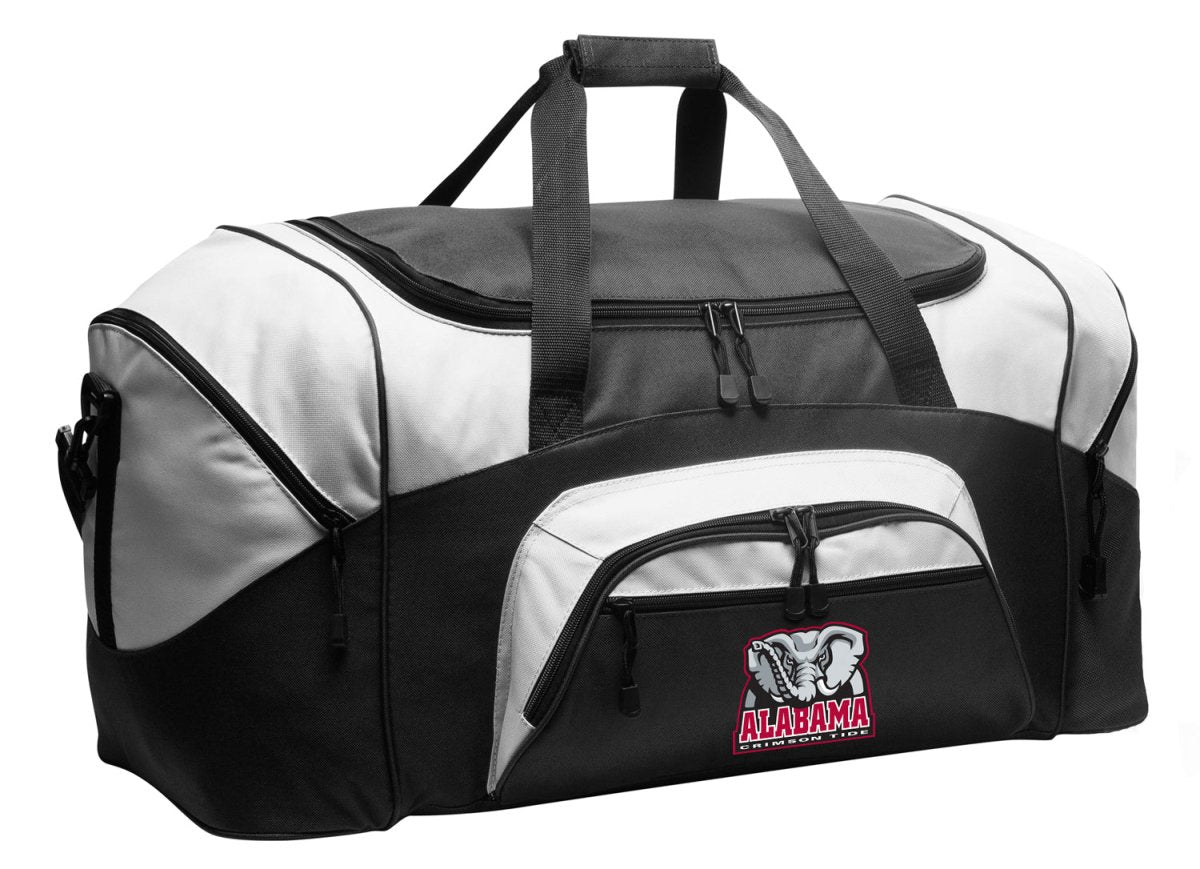 University of Alabama Duffel Bag β Large Crimson Tide Sports & Travel Bag with Alabama Elephant Logo β Gym Gear Duffel with Pockets & Shoulder Strap Black