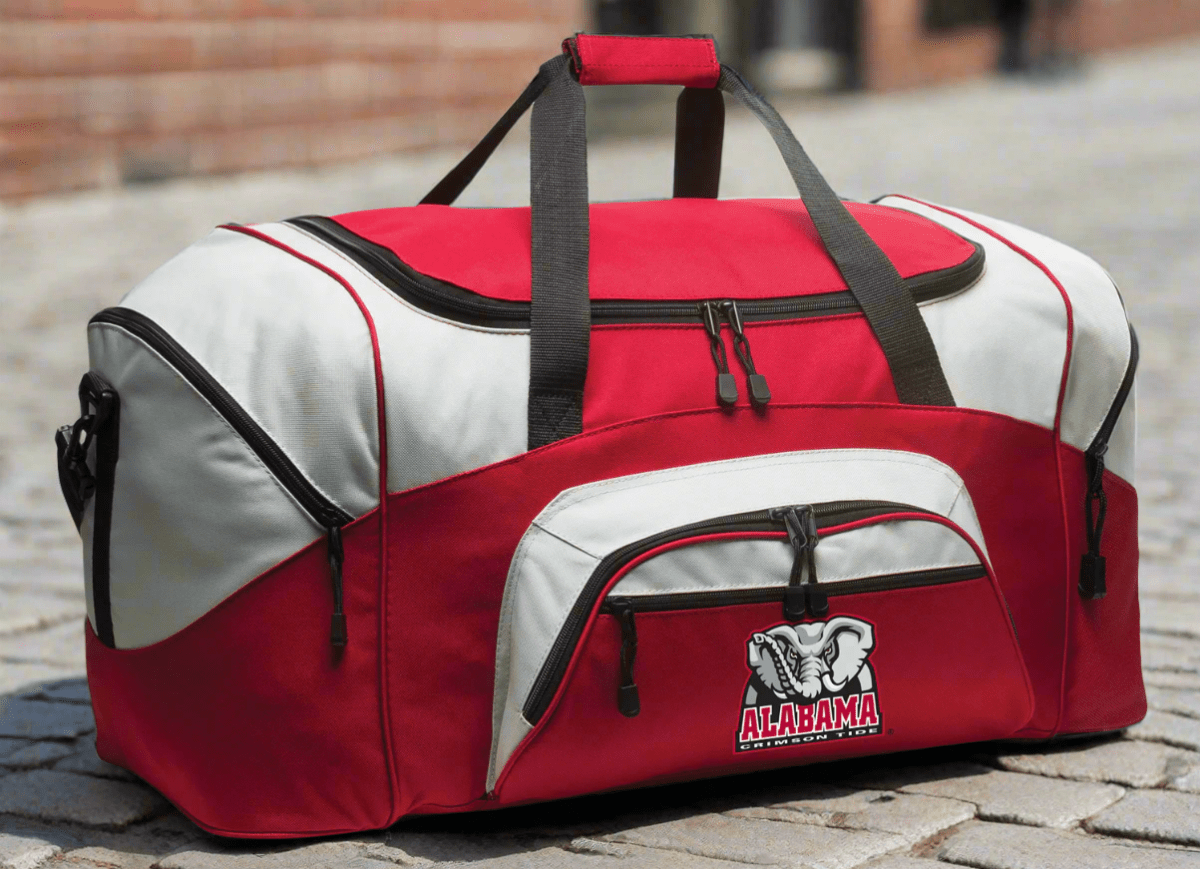 University of Alabama Duffel Bag β Large Crimson Tide Sports & Travel Bag with Alabama Elephant Logo β Gym Gear Duffel with Pockets & Shoulder Strap Crimson