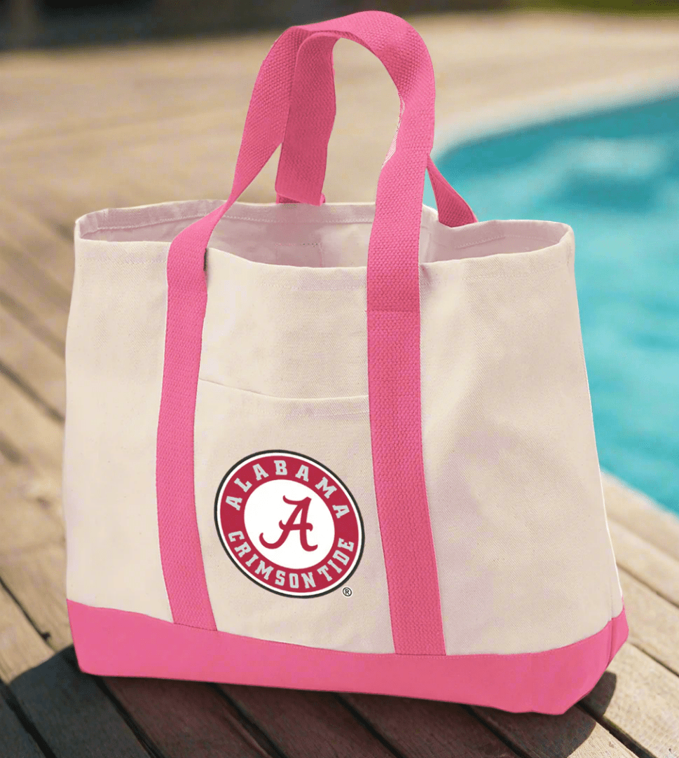 Alabama Logo Canvas Tote Bag Alabama Classic Tote Pink