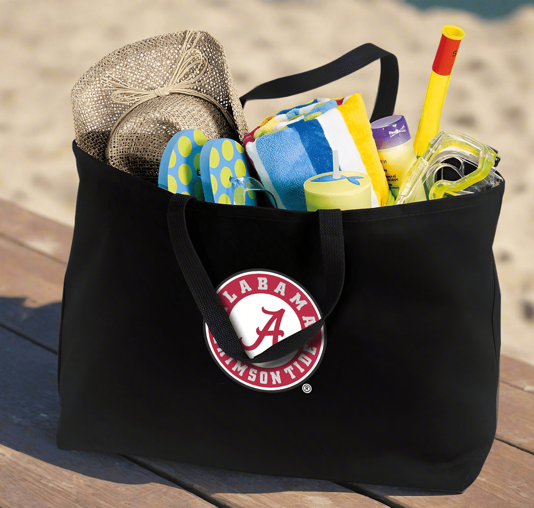 Alabama Logo Large Tote Bag Alabama Jumbo Tote for Beach Pool or Travel Black