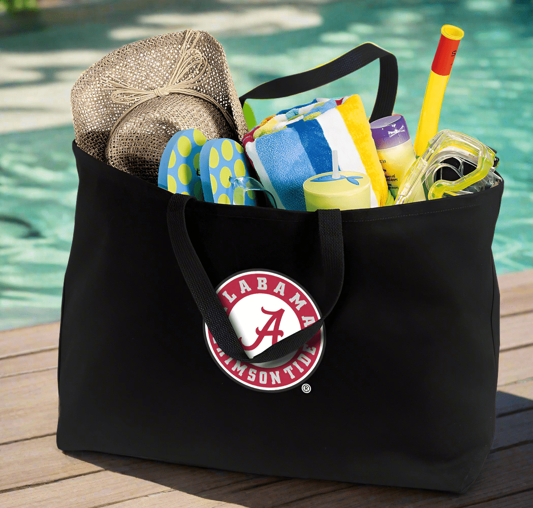 Alabama Logo Large Tote Bag Alabama Jumbo Tote for Beach Pool or Travel Black