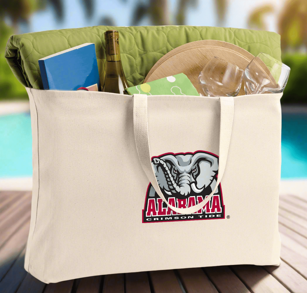Alabama Large Tote Bag University of Alabama Jumbo Tote for Beach Pool or Travel Tan