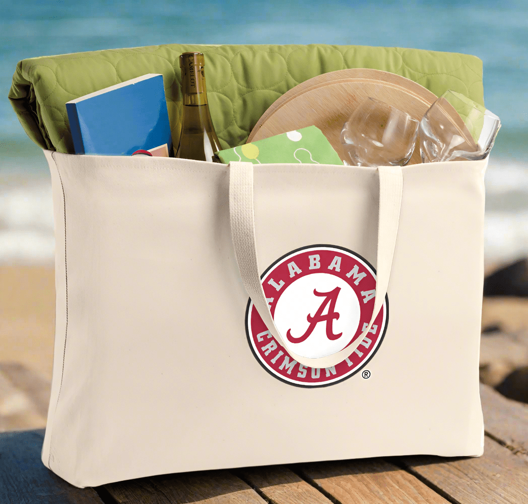 Alabama Logo Large Tote Bag Alabama Jumbo Tote for Beach Pool or Travel Tan