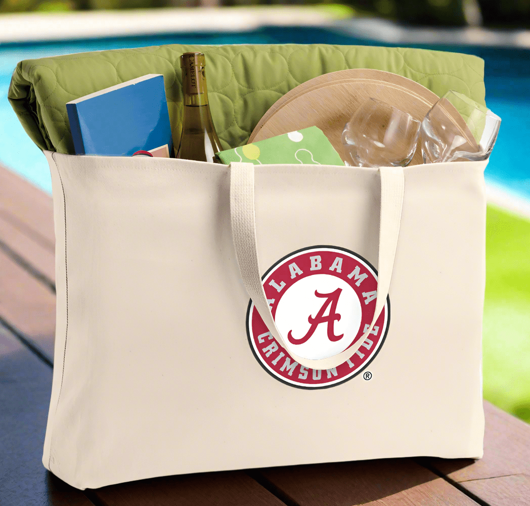 Alabama Logo Large Tote Bag Alabama Jumbo Tote for Beach Pool or Travel Tan