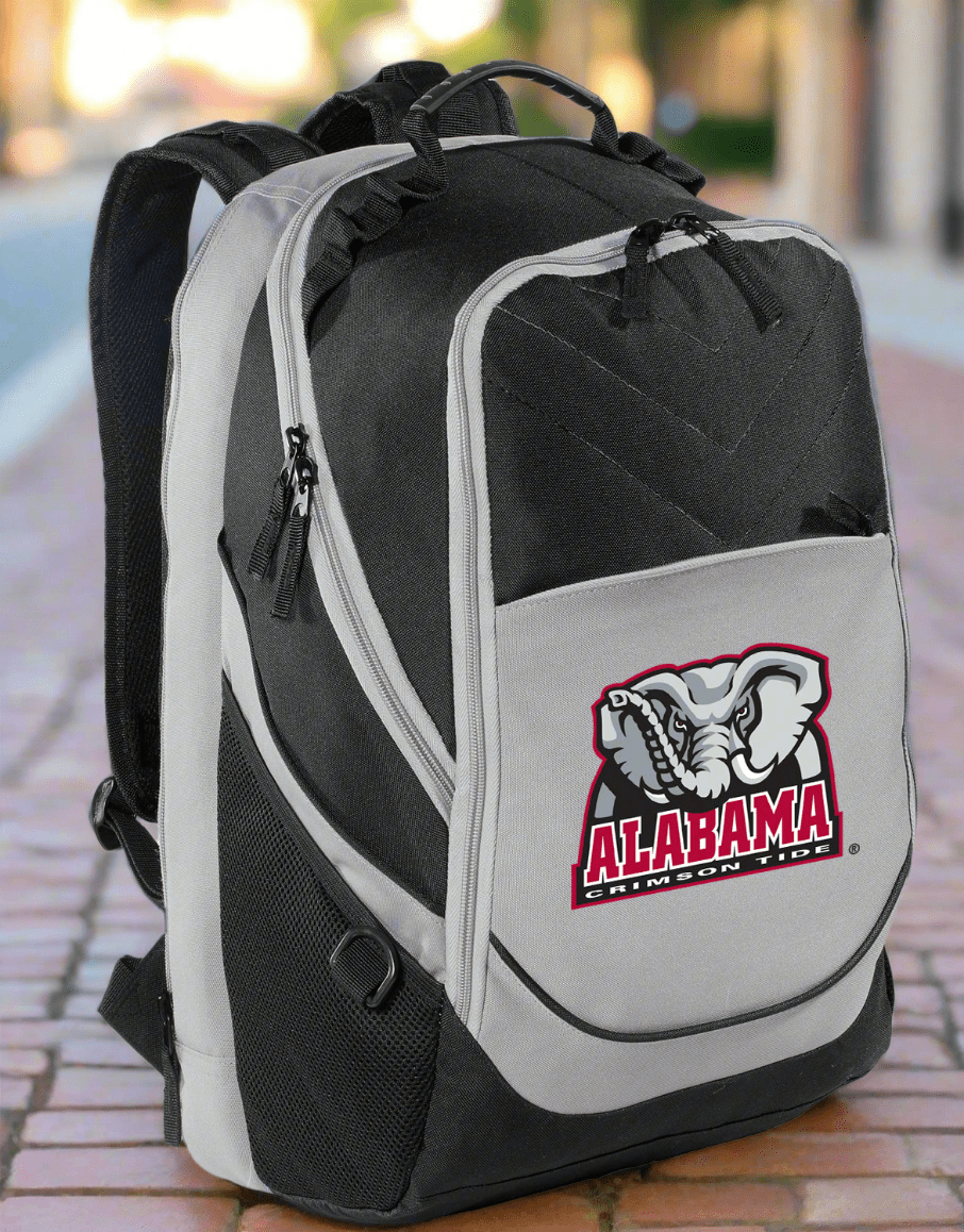 Alabama Backpack – Official Crimson Tide Laptop Backpack with Side-Entry Padded Compartment – Fits 17" Laptops – 600D Polyester Black and Gray