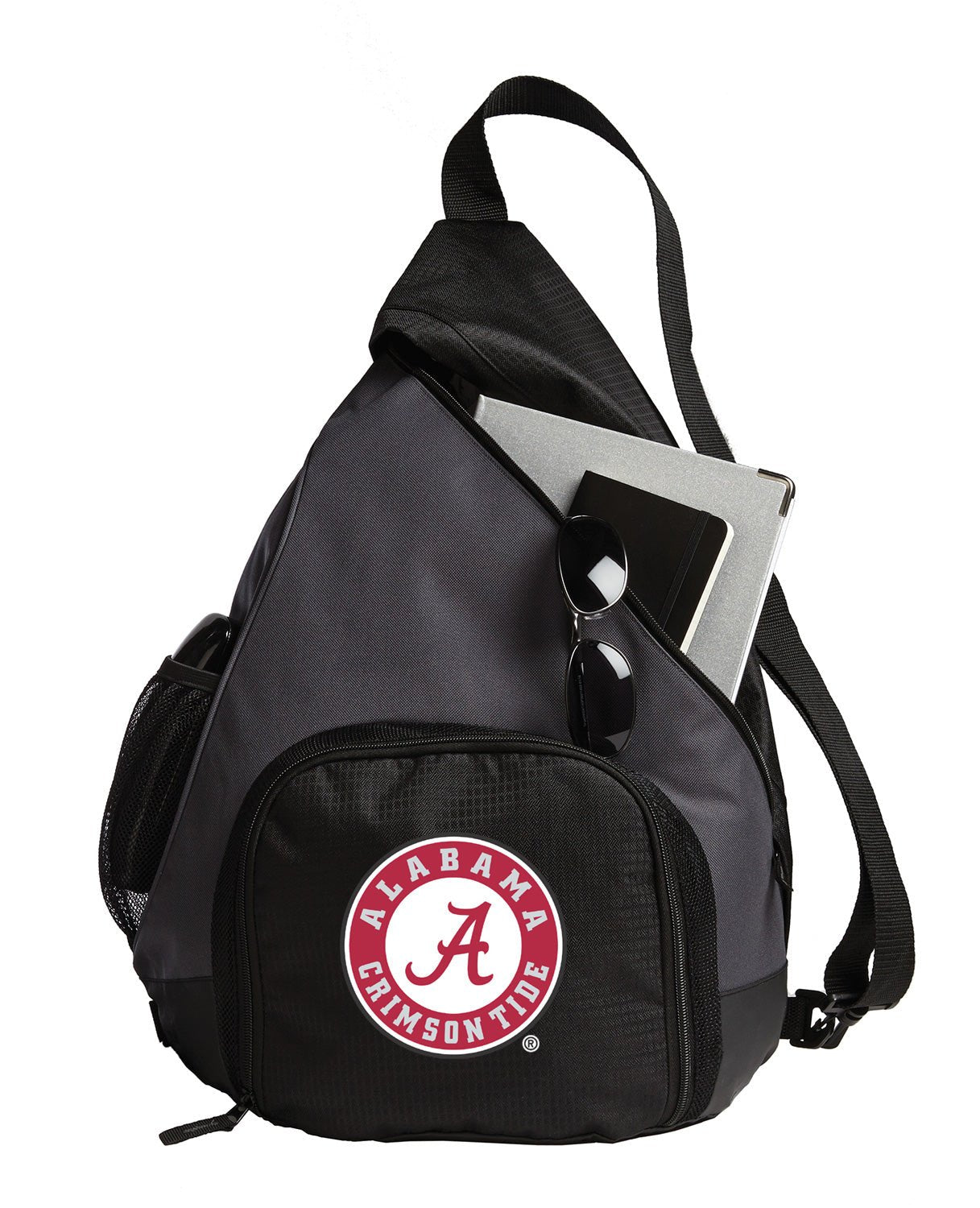 Alabama Logo Sling Backpack Alabama Bag with Soccer Ball or Volleyball Bag Sports Gear Compartment Practice Bag Black