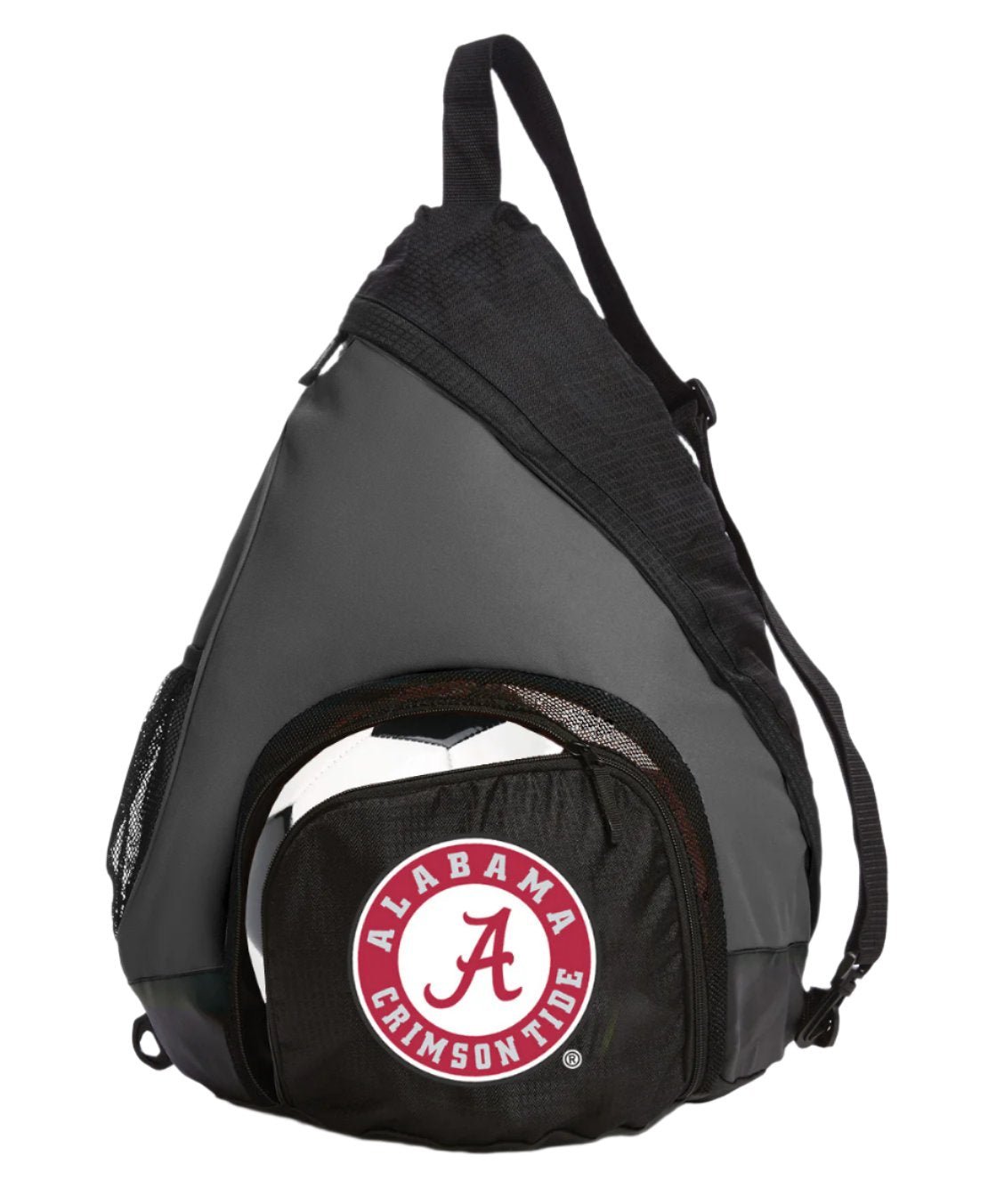 Alabama Logo Sling Backpack Alabama Bag with Soccer Ball or Volleyball Bag Sports Gear Compartment Practice Bag Black