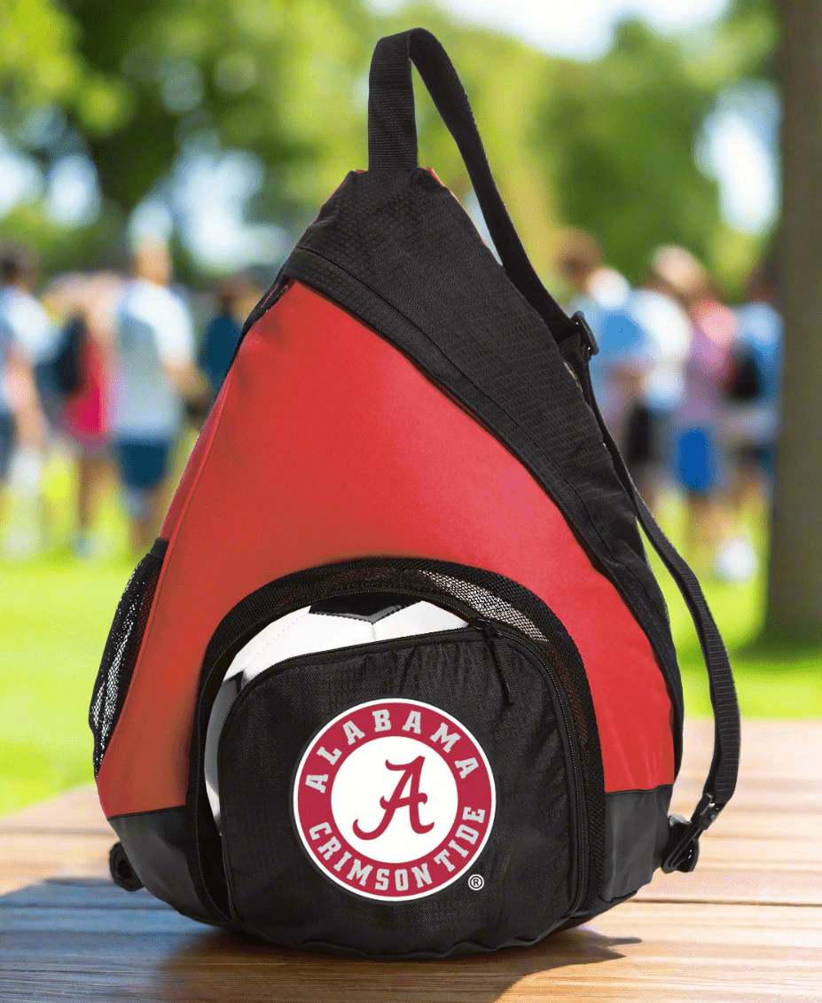 Alabama Logo Sling Backpack Alabama Bag with Soccer Ball or Volleyball Bag Sports Gear Compartment Practice Bag Crimson