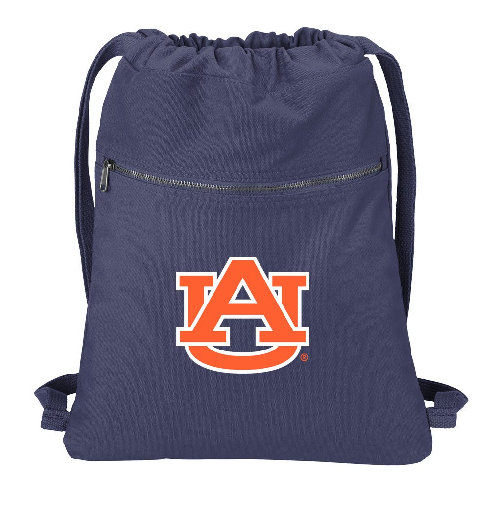 Auburn University Canvas Drawstring Backpack Auburn Tigers Cotton Cinch Pack Bag Dye Washed Navy