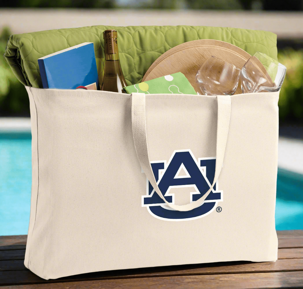 Auburn Large Tote Bag Auburn Tigers Jumbo Tote for Beach Pool or Travel Tan