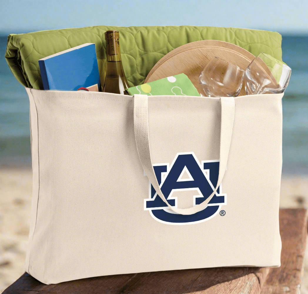 Auburn Large Tote Bag Auburn Tigers Jumbo Tote for Beach Pool or Travel Tan