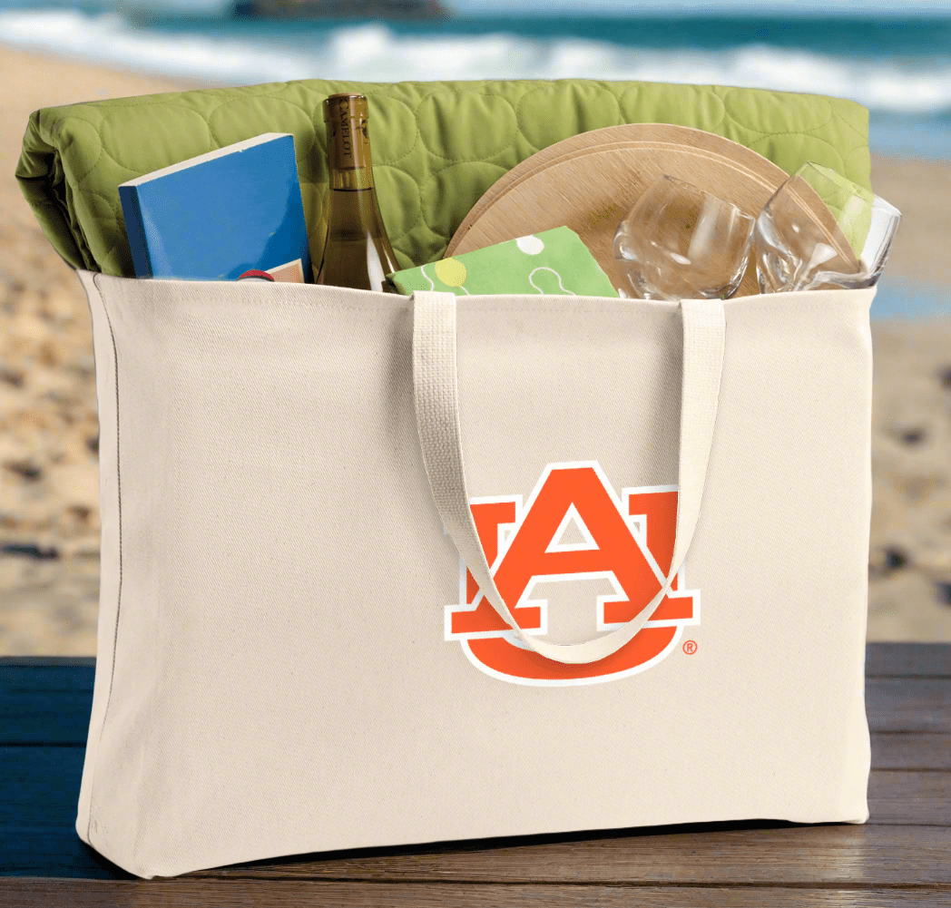 Auburn Large Tote Bag Auburn University Jumbo Tote for Beach Pool or Travel Tan