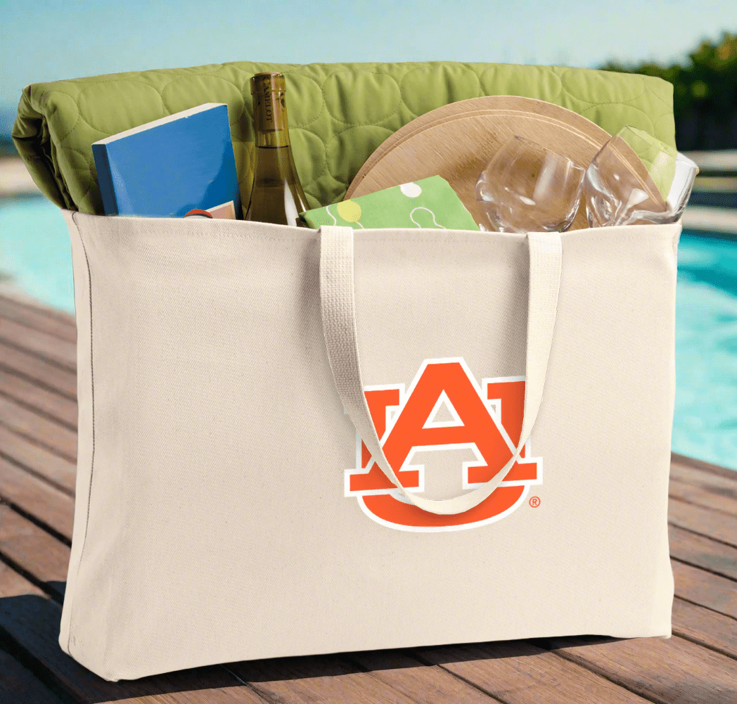 Auburn Large Tote Bag Auburn University Jumbo Tote for Beach Pool or Travel Tan