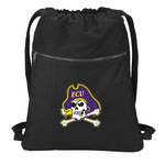 East Carolina Canvas Drawstring Backpack ECU Pirates Cotton Cinch Pack Bag Black