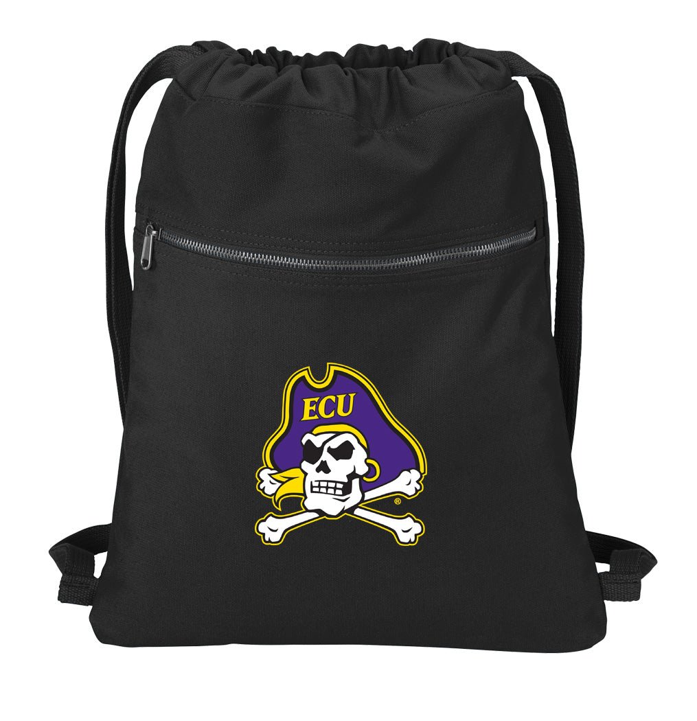 East Carolina Canvas Drawstring Backpack ECU Pirates Cotton Cinch Pack Bag Black
