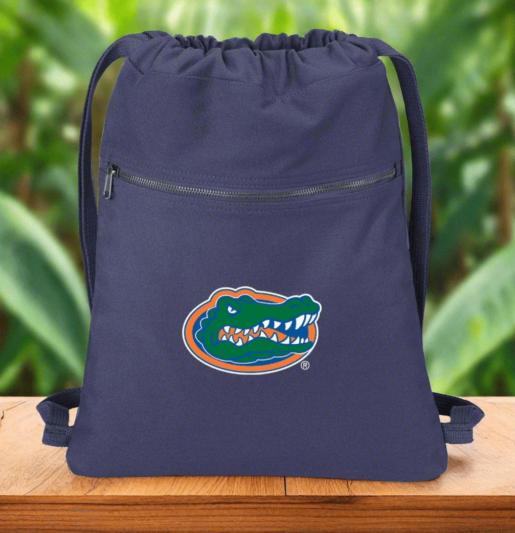 University of Florida Canvas Drawstring Backpack Florida Gators Cotton Cinch Pack Bag Dye Washed Navy
