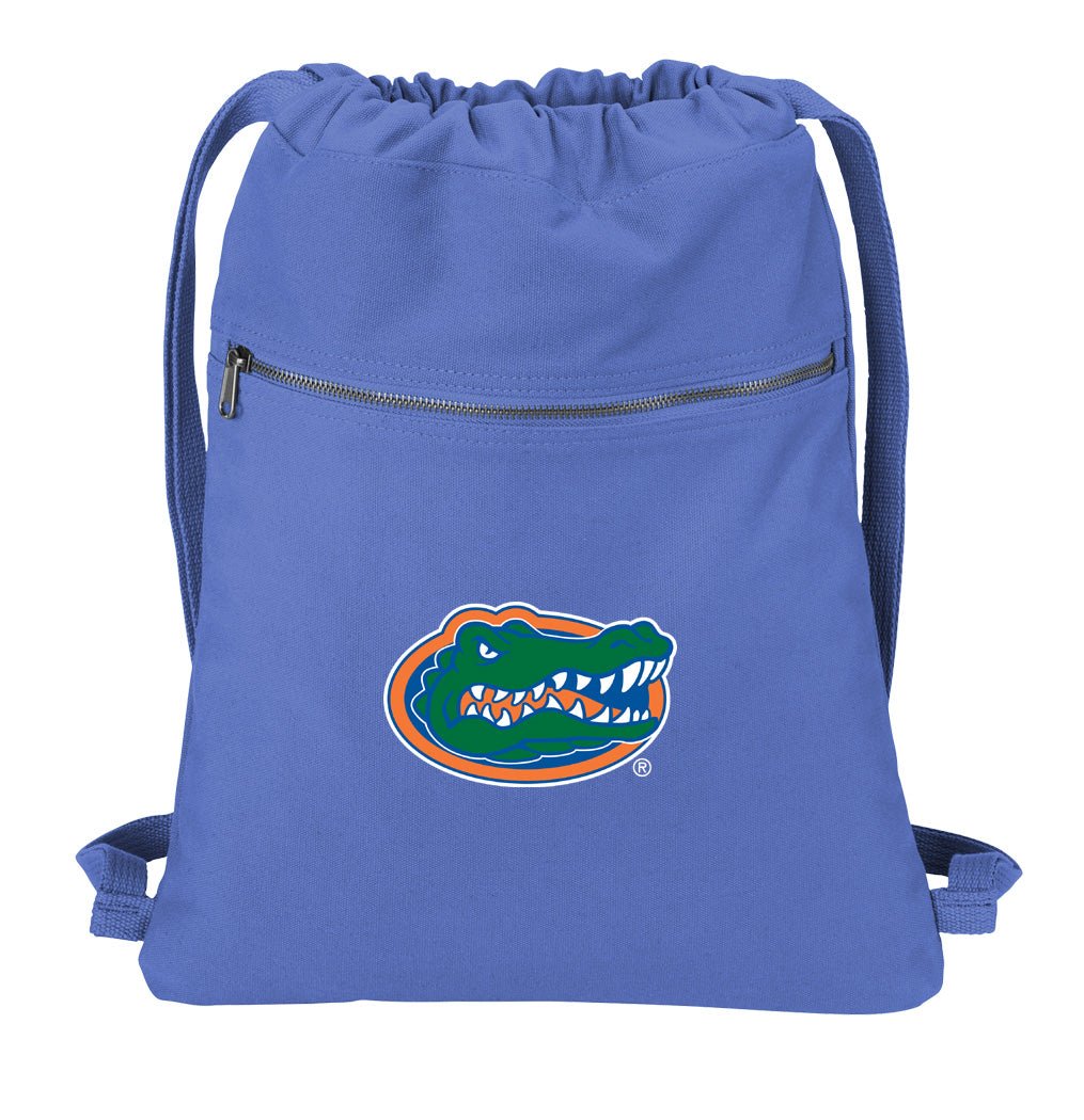 University of Florida Canvas Drawstring Backpack Florida Gators Cotton Cinch Pack Bag Dye Washed Blue