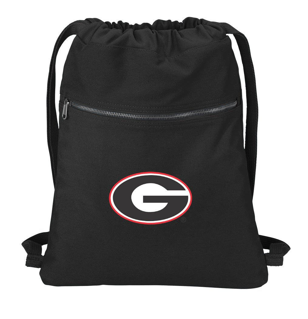 University of Georgia Canvas Drawstring Backpack UGA Bulldogs Cotton Cinch Pack Bag Black