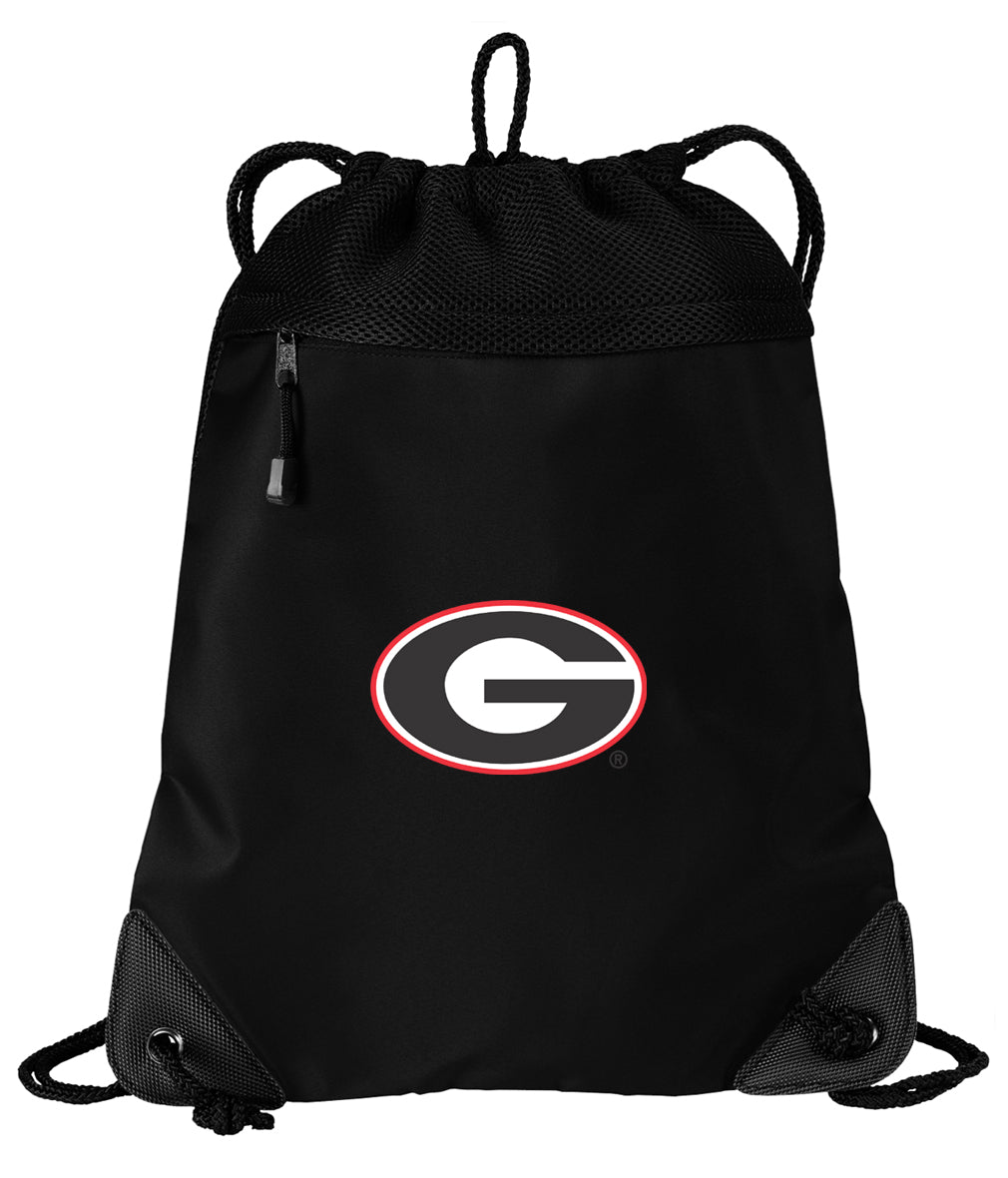 University of Georgia Drawstring Backpack UGA Bulldogs Cinch Pack - Mesh & Microfiber Black