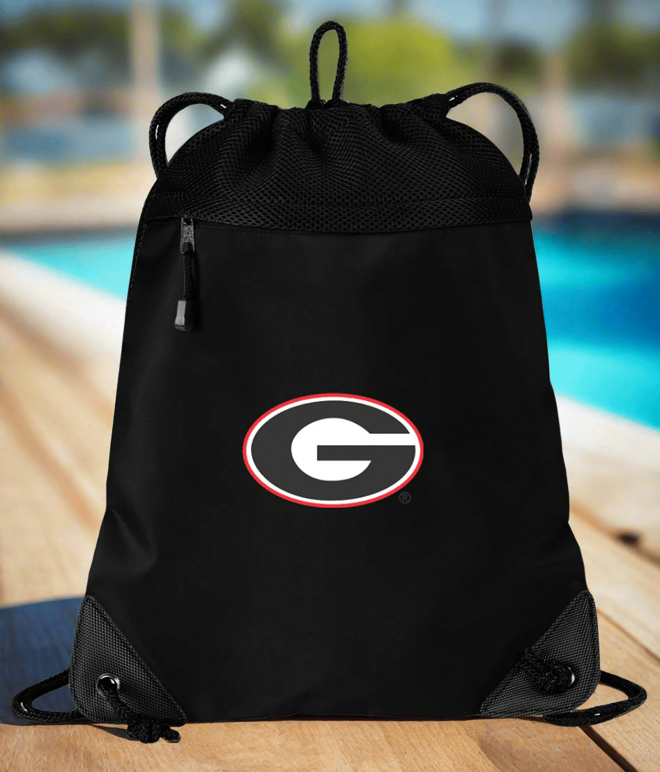 University of Georgia Drawstring Backpack UGA Bulldogs Cinch Pack - Mesh & Microfiber Black