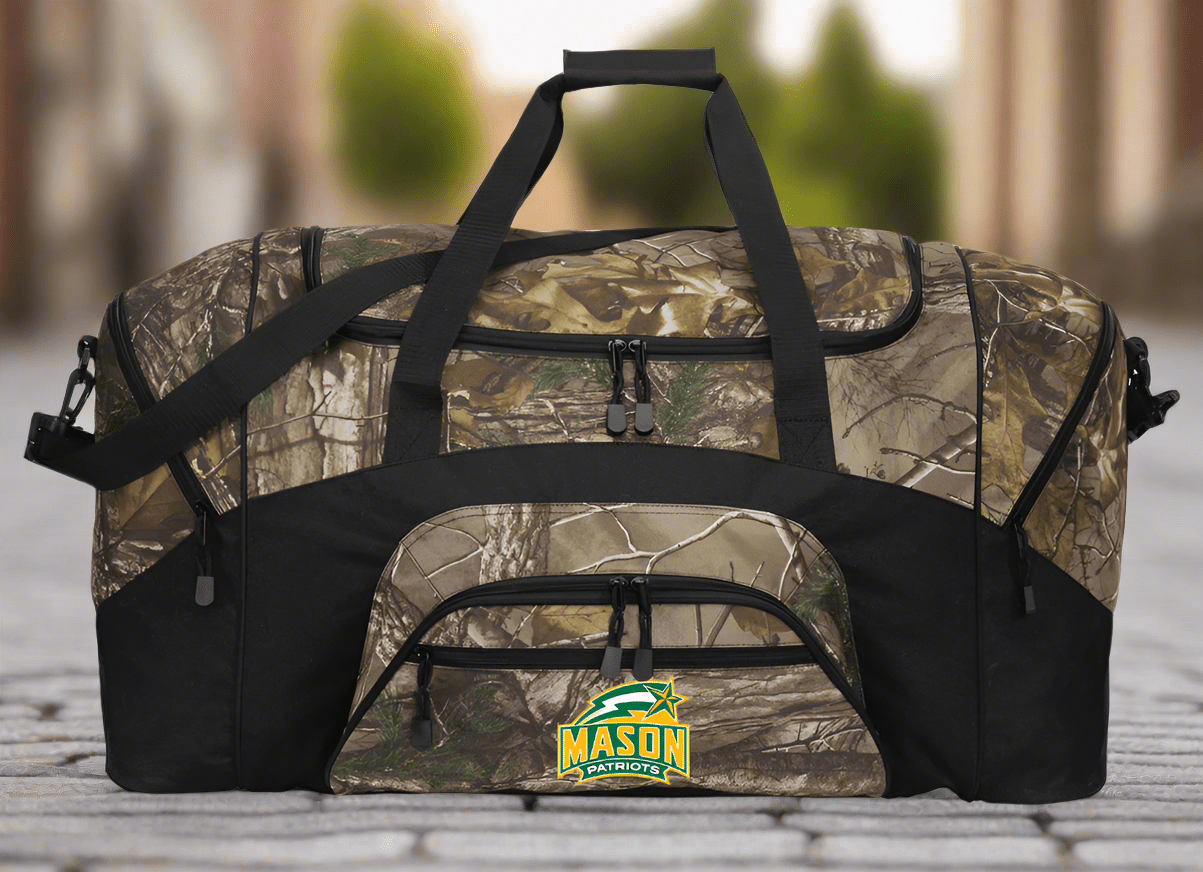 George Mason University Camo Large Duffel Bag GMU Patriots Suitcase Travel Bag or Sports Gear Bag