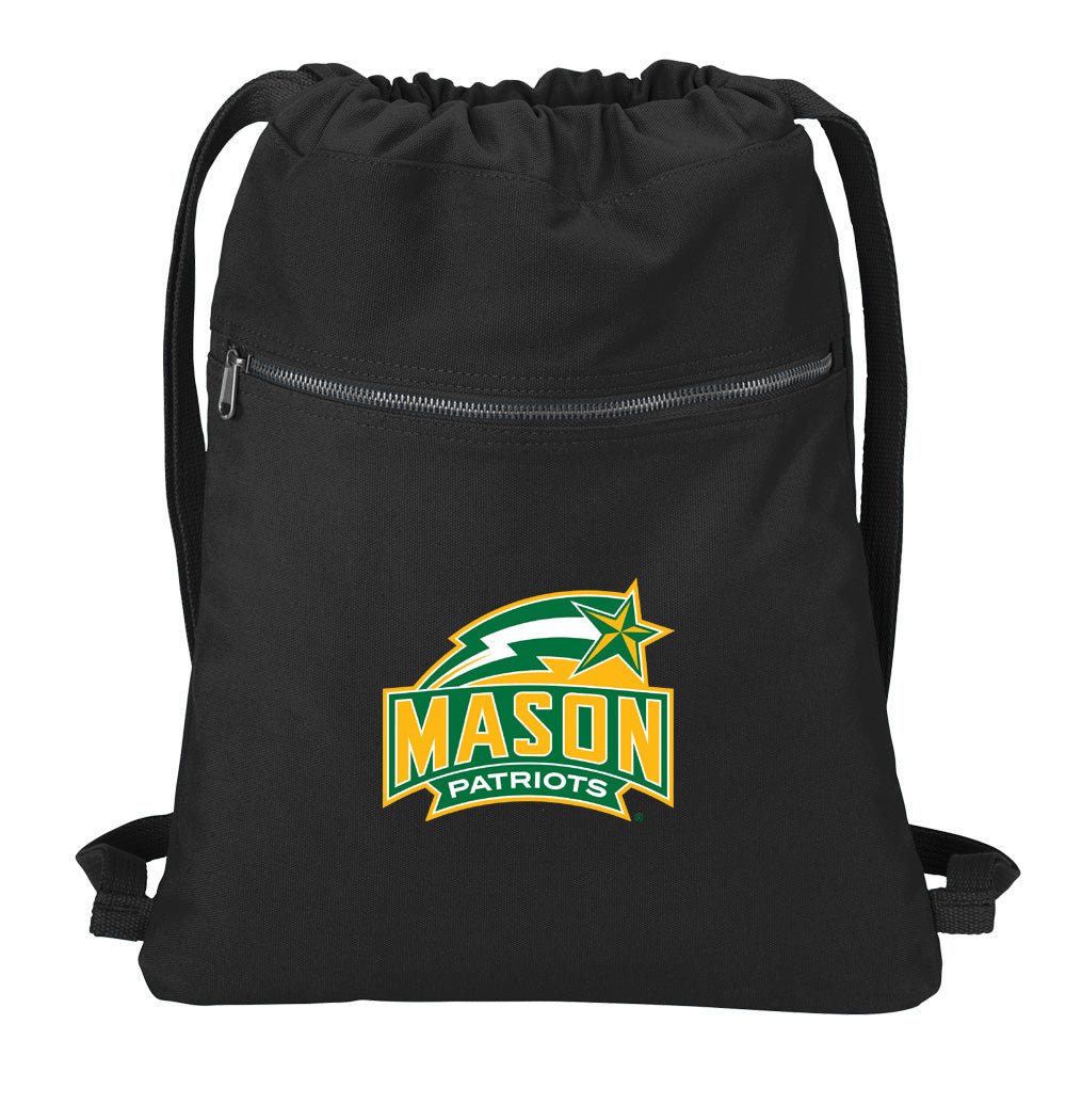 George Mason University Canvas Drawstring Backpack GMU Patriots Cotton Cinch Pack Bag Black