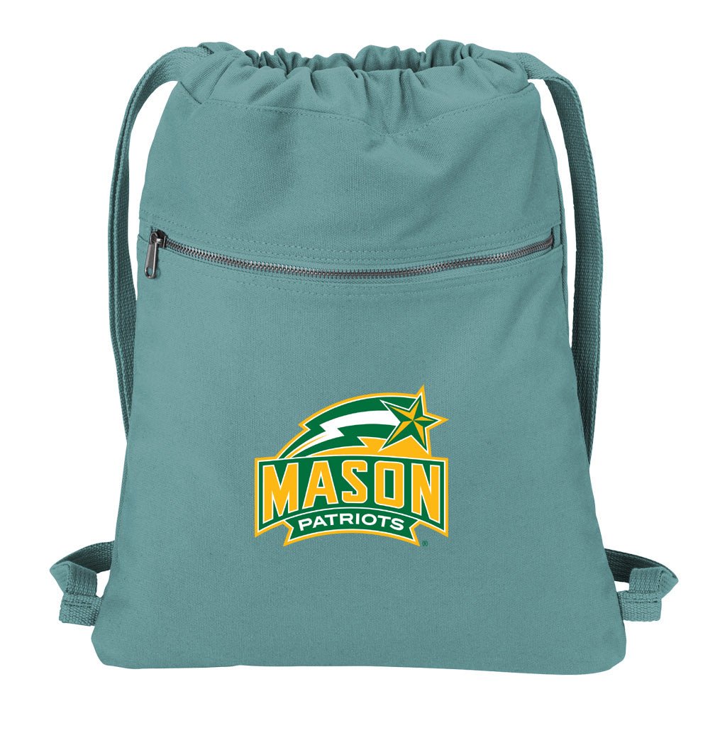 George Mason University Canvas Drawstring Backpack GMU Patriots Cotton Cinch Pack Bag Dye Washed Green