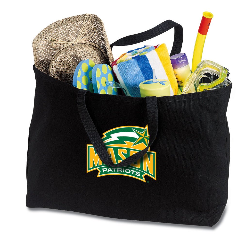 George Mason University Large Tote Bag GMU Patriots Jumbo Tote for Beach Pool or Travel Black