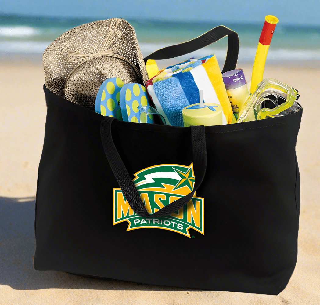 George Mason University Large Tote Bag GMU Patriots Jumbo Tote for Beach Pool or Travel Black