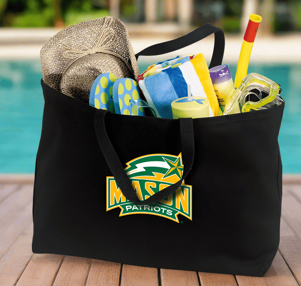 George Mason University Large Tote Bag GMU Patriots Jumbo Tote for Beach Pool or Travel Black