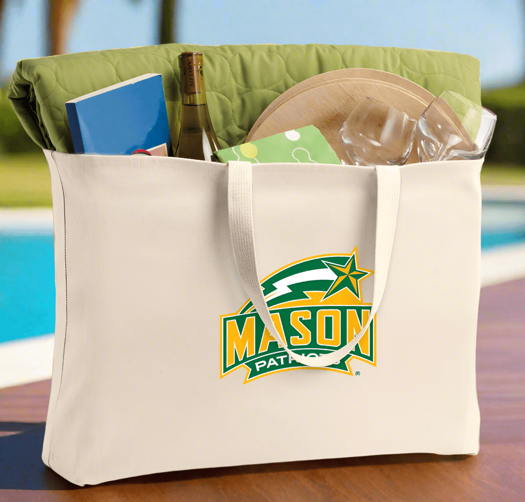 George Mason University Large Tote Bag GMU Patriots Jumbo Tote for Beach Pool or Travel Tan