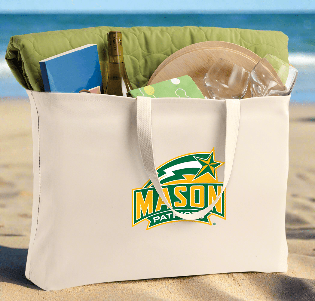 George Mason University Large Tote Bag GMU Patriots Jumbo Tote for Beach Pool or Travel Tan