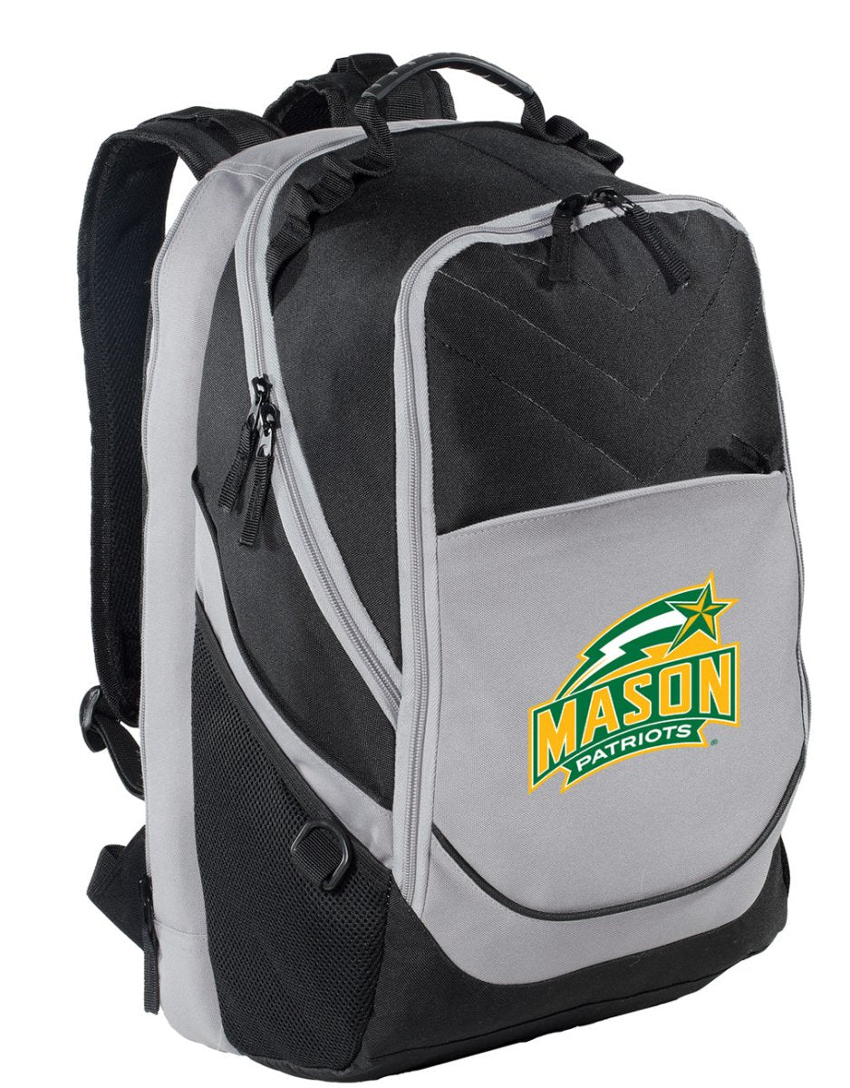 George Mason Laptop Backpack – Official George Mason Patriots Bookbag – 17" Laptop Sleeve, NCAA School Gear – 600D Polyester Black and Gray