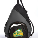 George Mason University Sling Backpack GMU Patriots Bag with Soccer Ball or Volleyball Bag Sports Gear Compartment Practice Bag Black