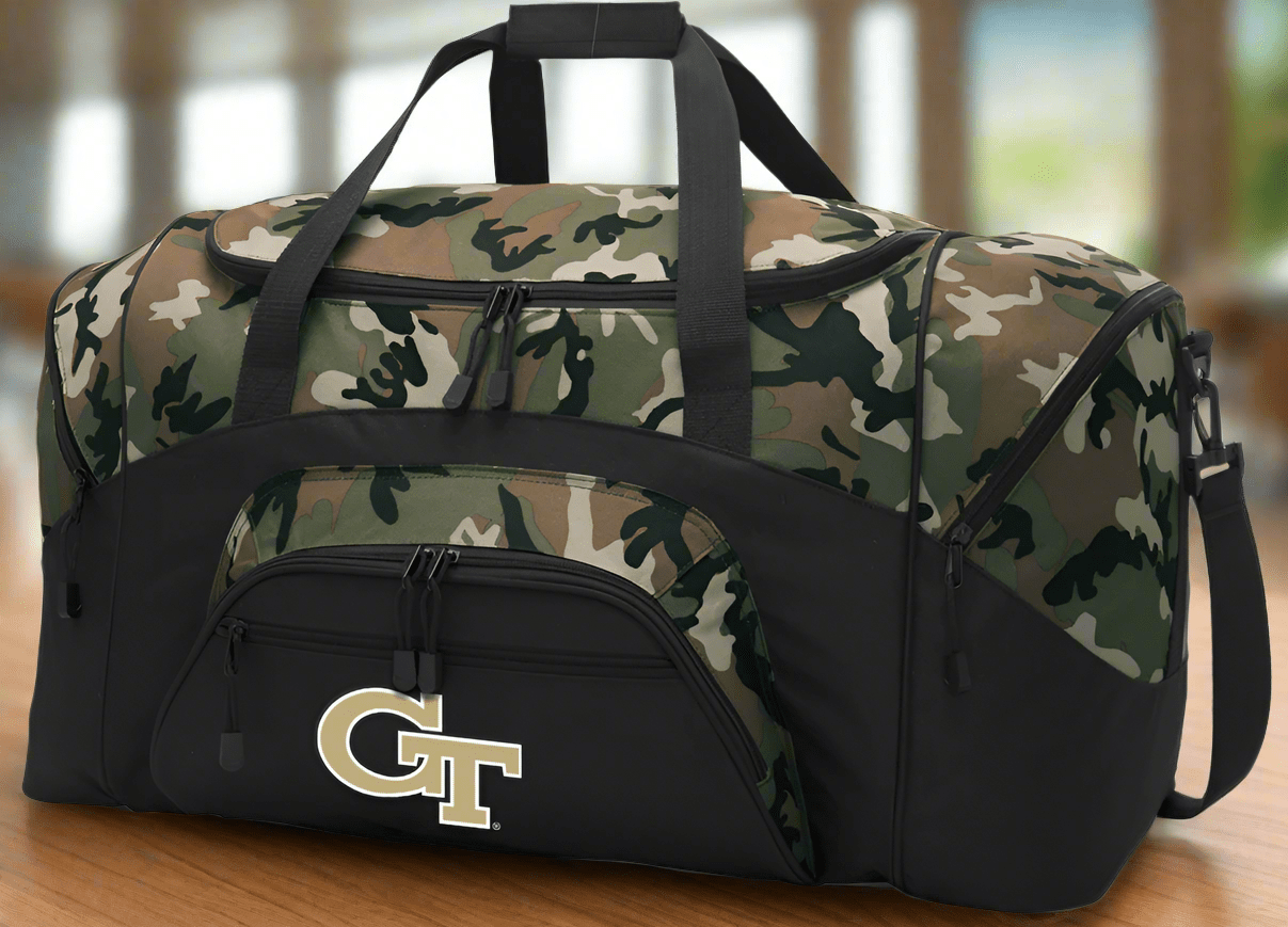 Georgia Tech Camo Duffel Bag – Official Yellow Jackets Travel, Gym & Sports Bag with Shoulder Strap – 600D Polyester