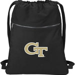 Georgia Tech Canvas Drawstring Backpack Georgia Tech Logo Cotton Cinch Pack Bag Black