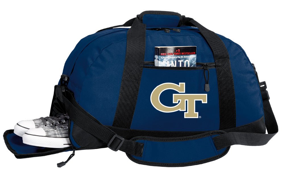 Georgia Tech Duffel Bag – Official Yellow Jackets Medium Gym & Travel Bag with Shoe Pocket – 600D Polyester Navy