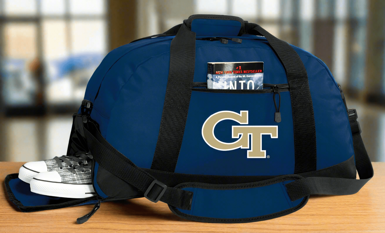 Georgia Tech Duffel Bag – Official Yellow Jackets Medium Gym & Travel Bag with Shoe Pocket – 600D Polyester Navy