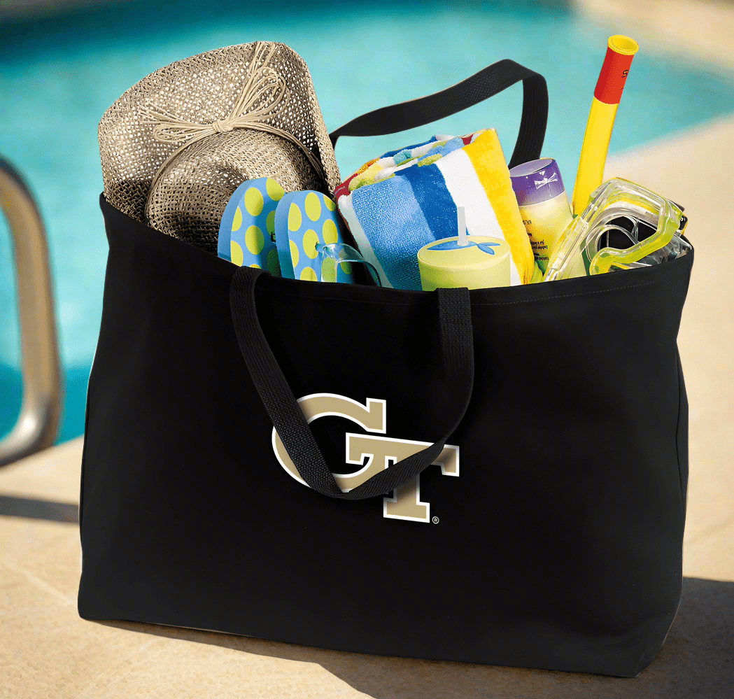 Georgia Tech Large Tote Bag Jumbo Tote for Beach Pool or Travel Black