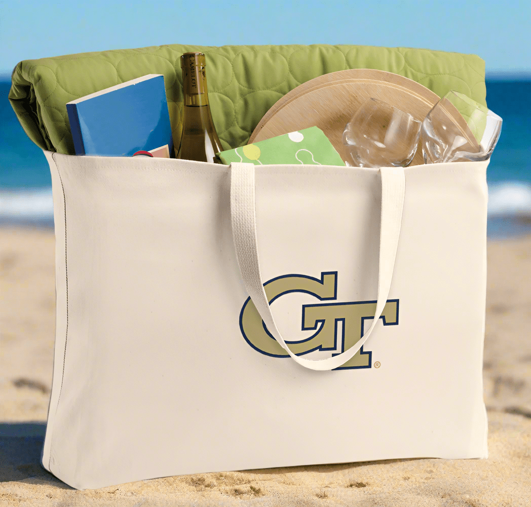Georgia Tech Large Tote Bag Jumbo Tote for Beach Pool or Travel Tan