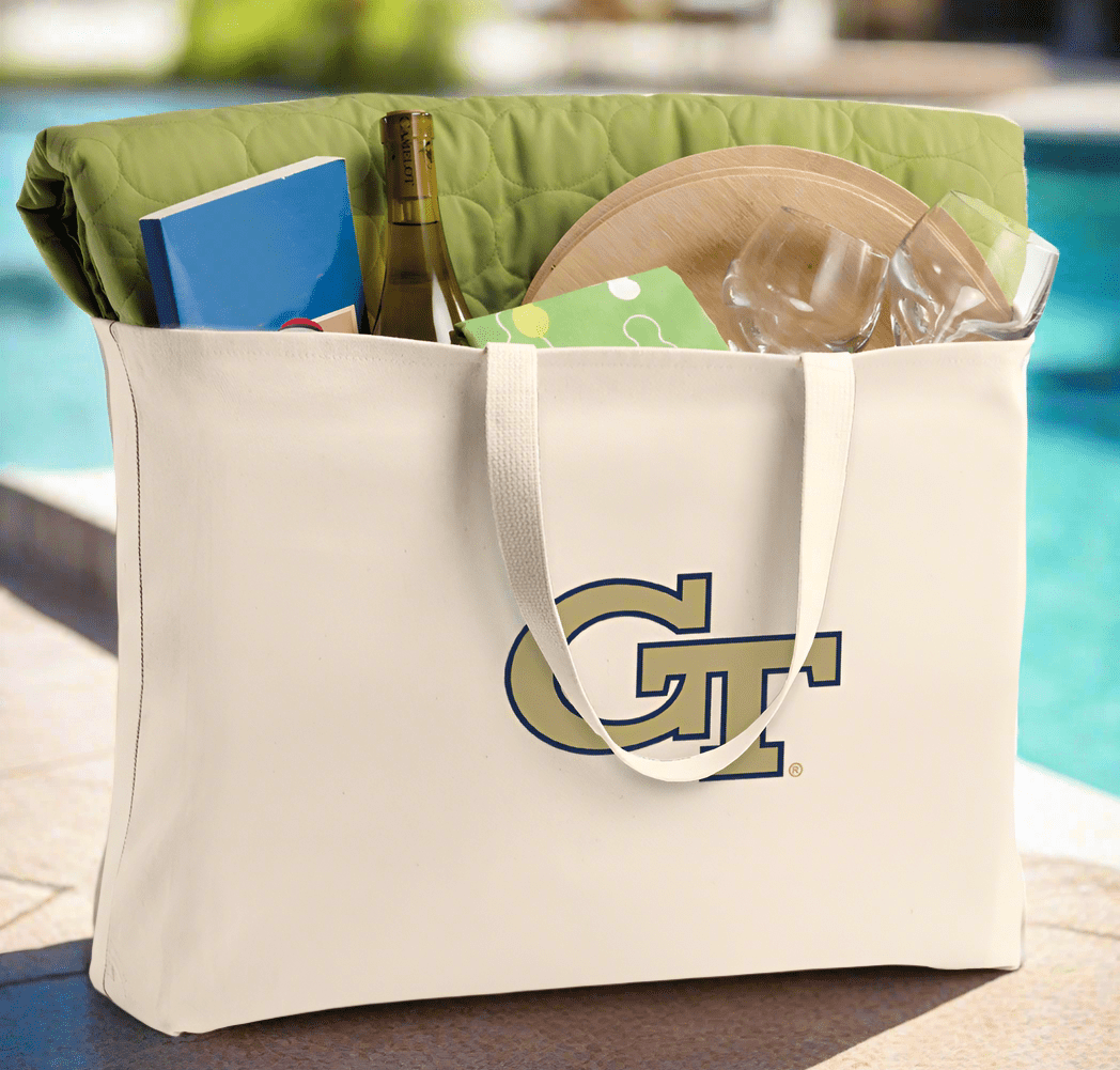 Georgia Tech Large Tote Bag Jumbo Tote for Beach Pool or Travel Tan