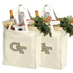 Georgia Tech Grocery Shopping Bags 2 PC SET Georgia Tech Logo Reusable Cotton Bags