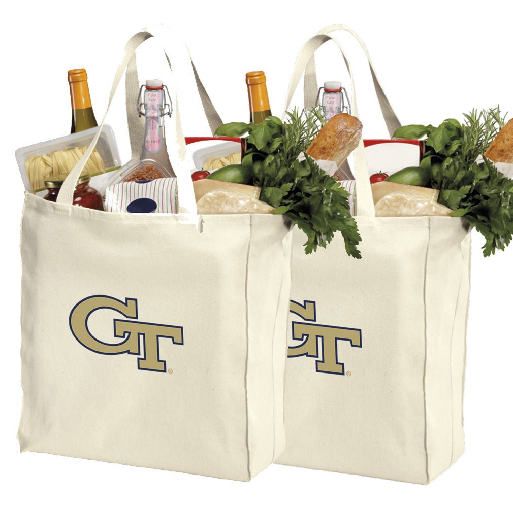 Georgia Tech Grocery Shopping Bags 2 PC SET Georgia Tech Logo Reusable Cotton Bags