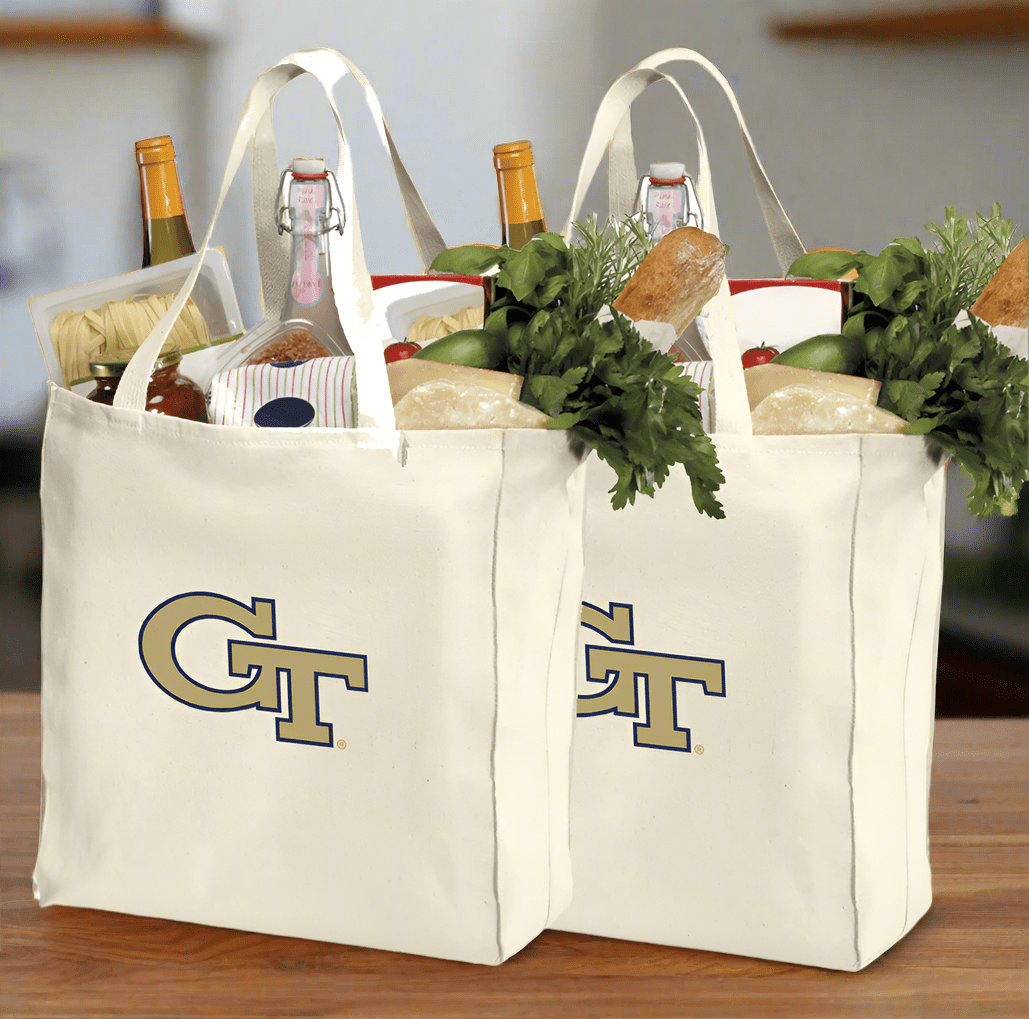 Georgia Tech Grocery Shopping Bags 2 PC SET Georgia Tech Logo Reusable Cotton Bags