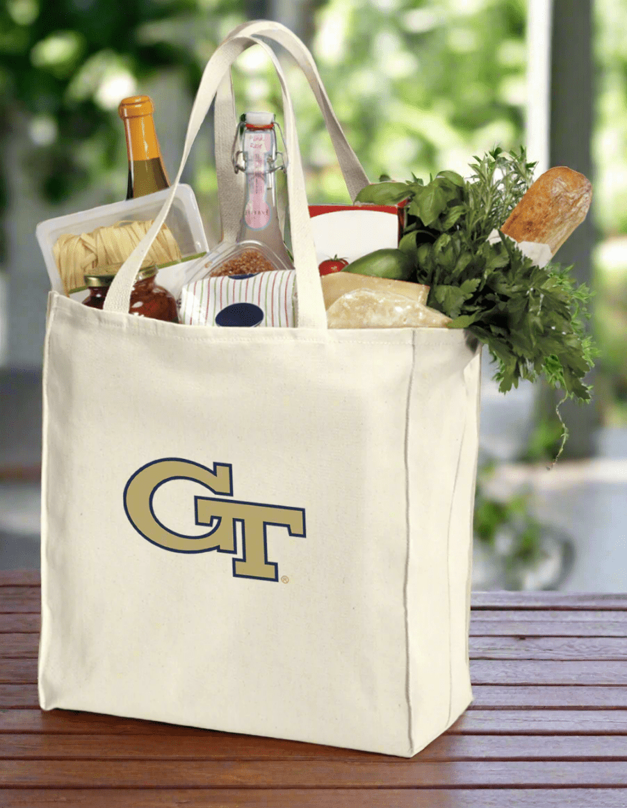 Georgia Tech Grocery Shopping Bags 2 PC SET Georgia Tech Logo Reusable Cotton Bags