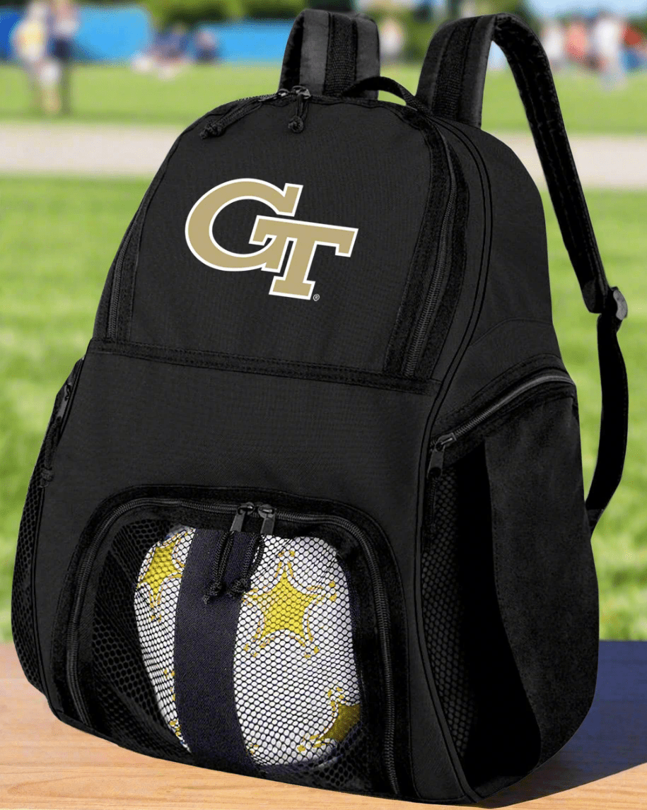 Georgia Tech Soccer Ball Backpack or Georgia Tech Logo Volleyball Sports Gear Bag Black