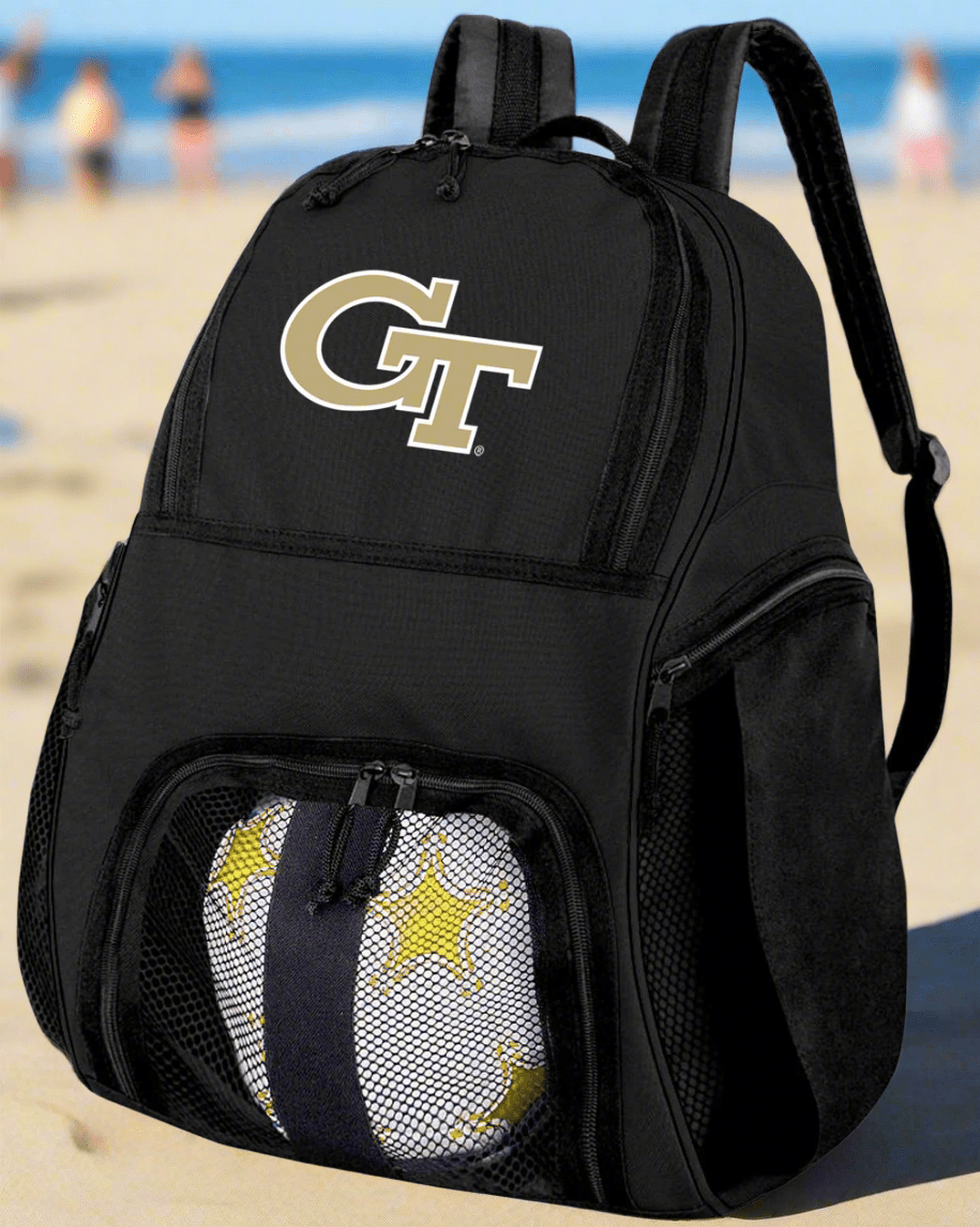 Georgia Tech Soccer Ball Backpack or Georgia Tech Logo Volleyball Sports Gear Bag Black