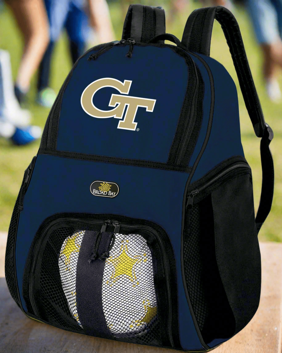 Georgia Tech Soccer Ball Backpack or Georgia Tech Logo Volleyball Sports Gear Bag Navy