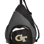 Georgia Tech Sling Backpack Georgia Tech Logo Bag with Soccer Ball or Volleyball Bag Sports Gear Compartment Practice Bag Black